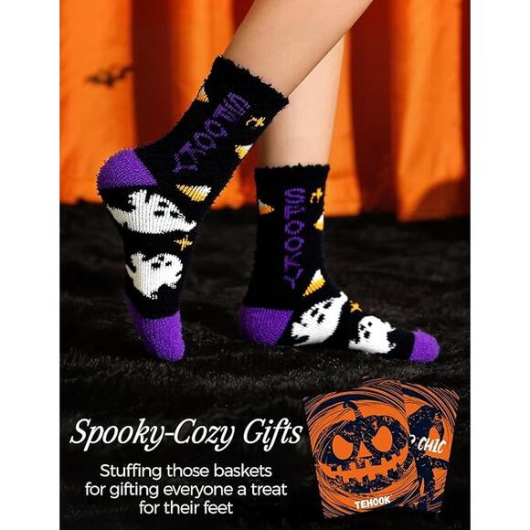 Fuzzy Socks Women 4X Thicker 2X Softer Cozy Warm Halloween Fall Gift Plush Pair - Picture 2 of 6